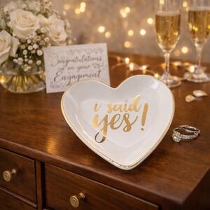 💍 "I‎ Said Yes" Heart Trinket Dish Gold Rim Engagement Wedding Ring Holder Gift